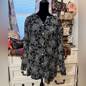 David Brooks Black and White Floral Print Top